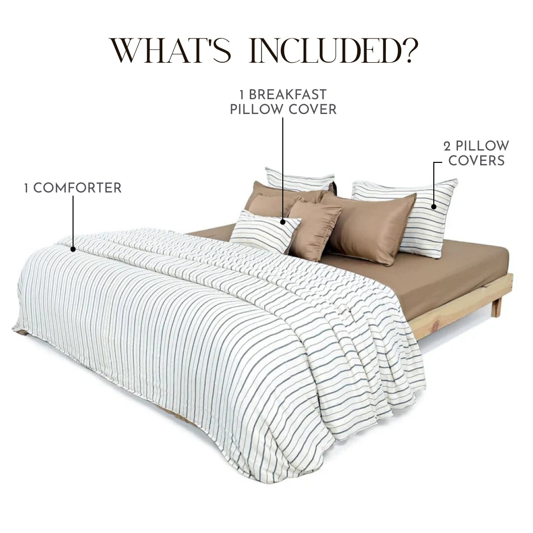 Linen Blend AC Comforter With 2 Pillow Cases and 1 Breakfast Pillow - Arden