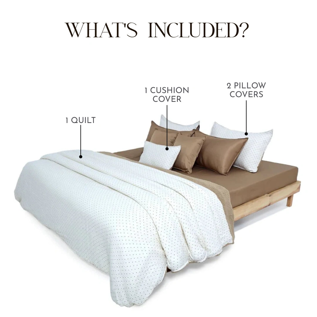 Zarf California King Size Reversible Quilt  With 2 pillowcases and 1 Breakfast Cushion cover - Dottie