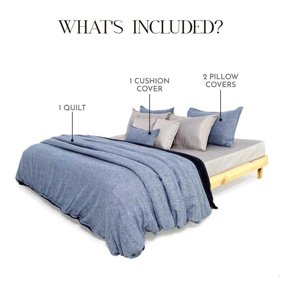 Zarf California King Size Reversible Quilt  With 2 pillowcases and 1 Breakfast Cushion cover - Harbour