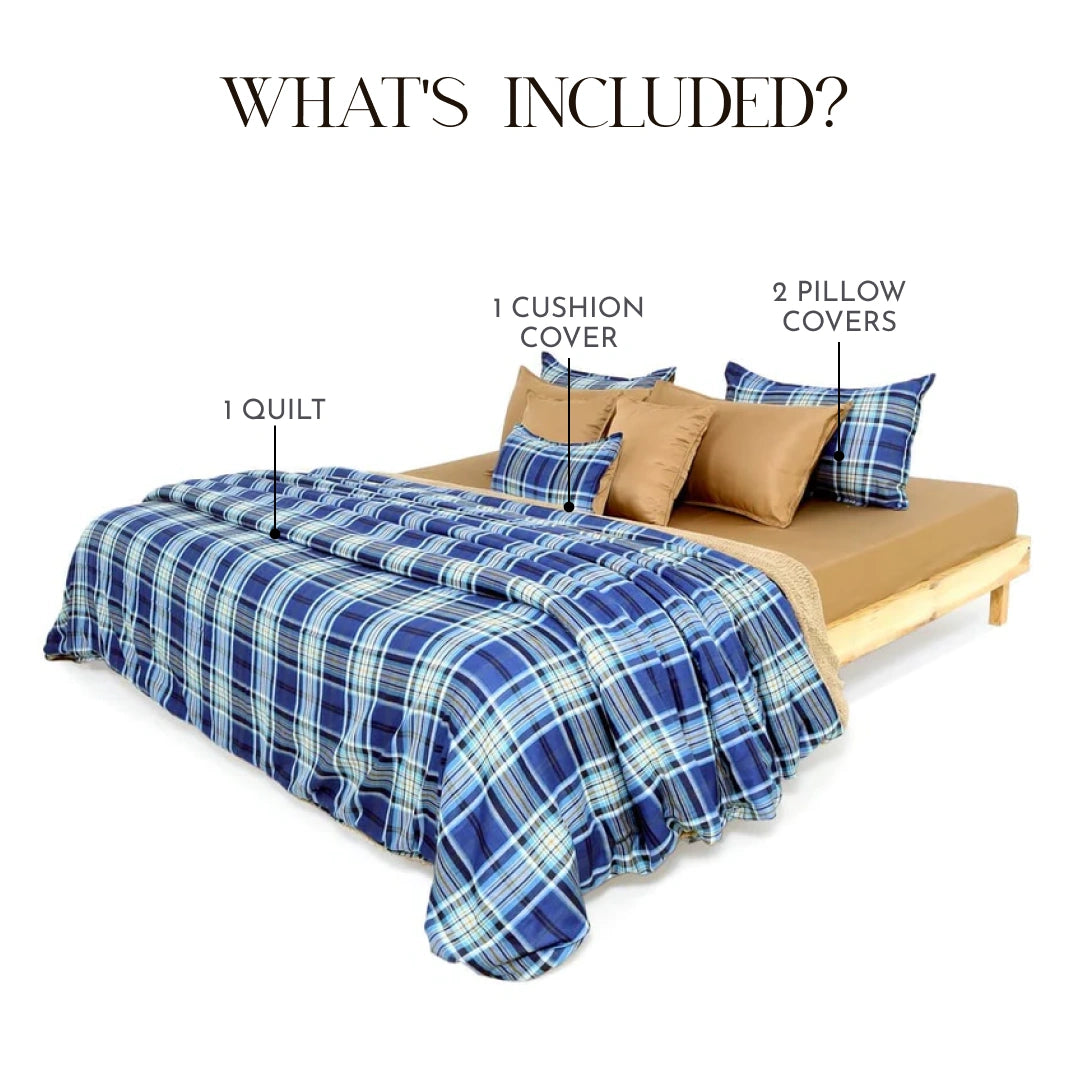 Zarf California King Size Reversible Quilt  With 2 pillowcases and 1 Breakfast Cushion cover - Calder