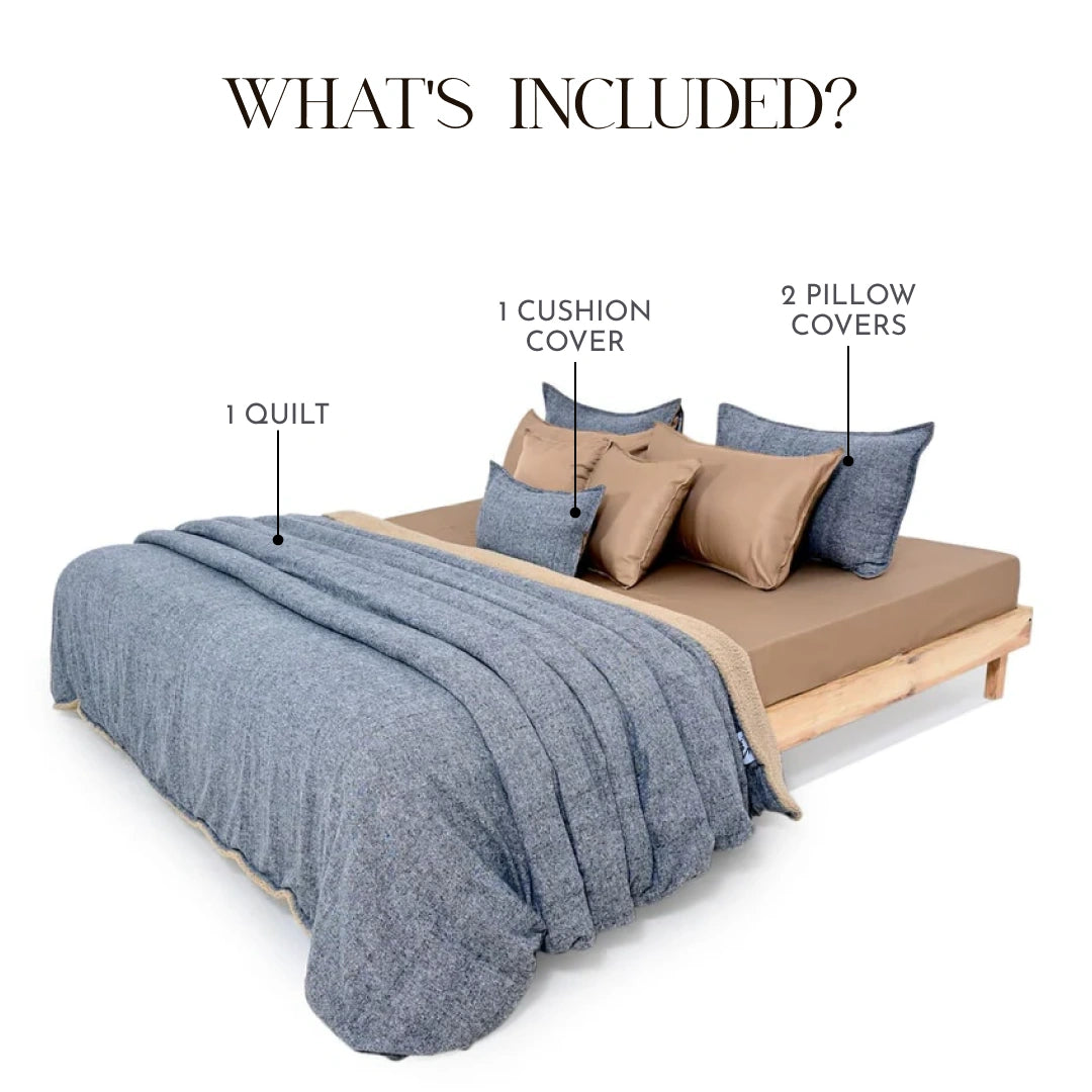 Zarf California King Size Reversible Quilt  With 2 pillowcases and 1 Breakfast Cushion cover - Fleck