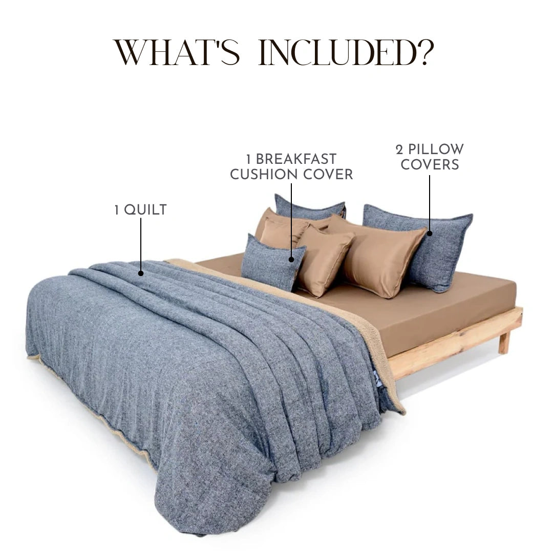 Zarf Reversible Quilt For Single Size Bed With 2 pillowcases and 1 Breakfast Cushion cover - Fleck
