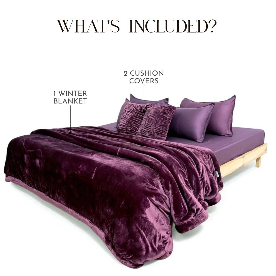 Zarf Ultra-Warm Luxury Winter Blanket With Two Cushion Covers - Amethyst