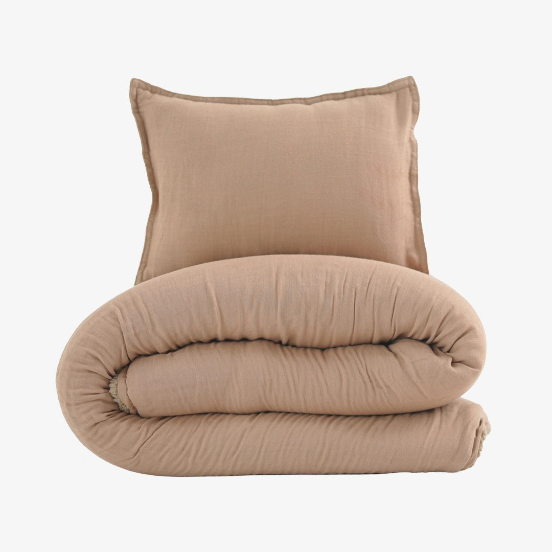 Reversible Baby Blanket With 1 Pillow & 1 Pillow Cover - Teddy Bear Tan