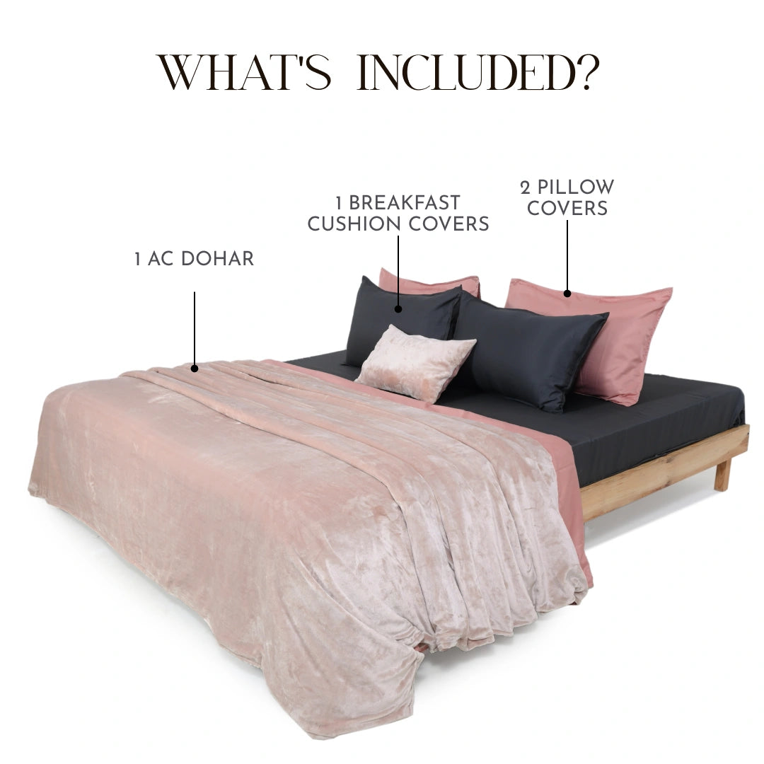 Zarf Premium AC Dohar for Single Bed Size With Two Pillow Covers & One Breakfast Cushion Cover - Pinkstone