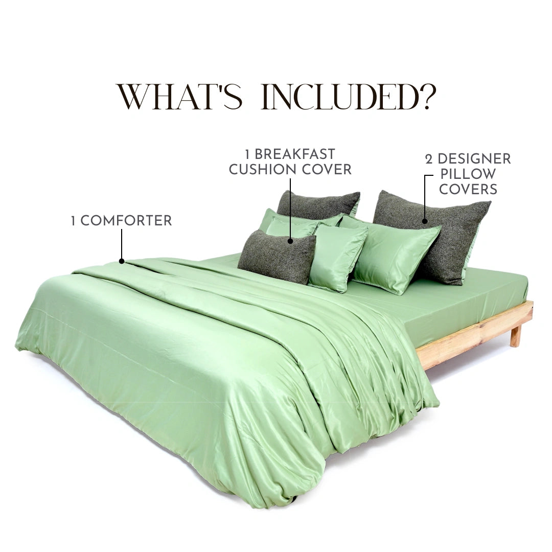 ZARF Italian Staple Weave Comforter With 2 Designer Pillow Cases 1 Breakfast Cushion Cover - Aeris