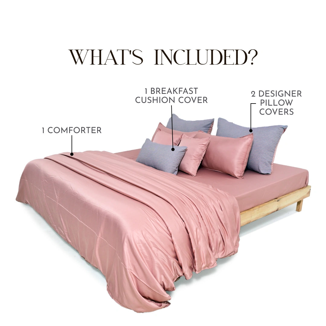 ZARF Italian Staple Weave Comforter With 2 Designer Pillow Cases 1 Breakfast Cushion Cover - Bijoux