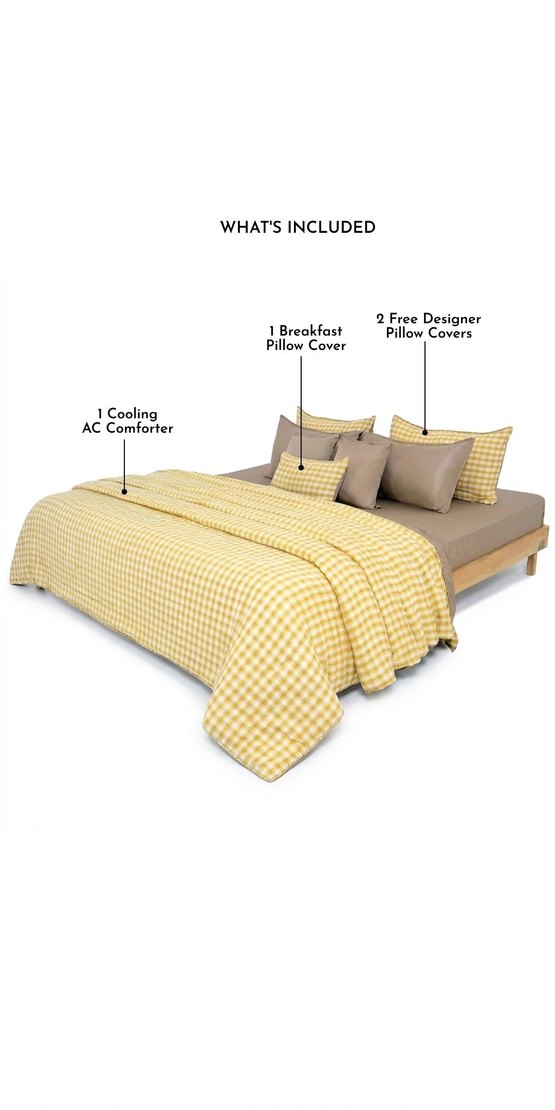 Linen Blend AC Comforter With 2 Pillow Cases and 1 Breakfast Pillow - Maple