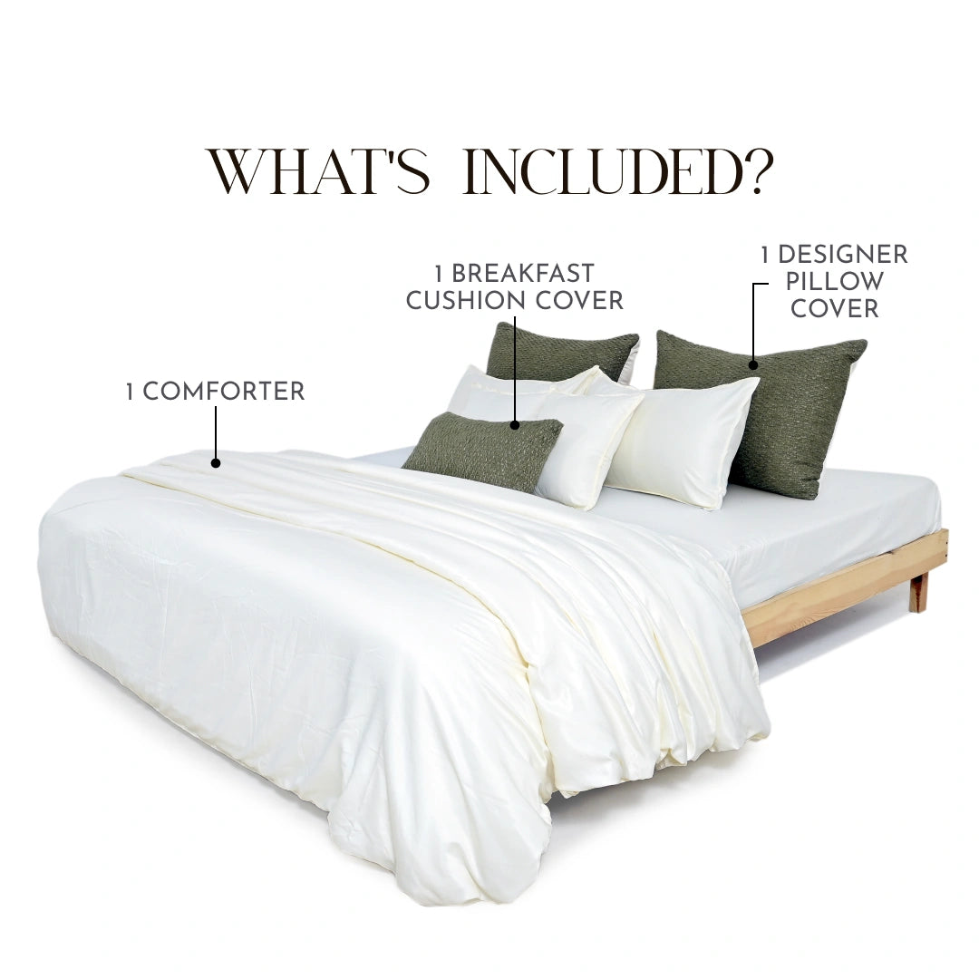 ZARF Italian Staple Weave Baby Size Comforter With 1 Designer Pillow Case & 1 Breakfast Cushion Cover - Grain