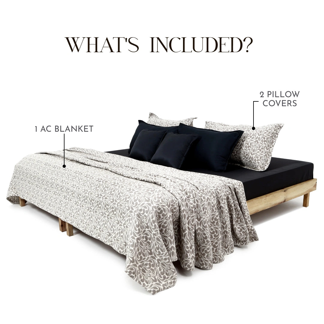Zarf Pure Cotton Cottage Comforter For Single Size Bed With 2 pillowcases - Oatshade