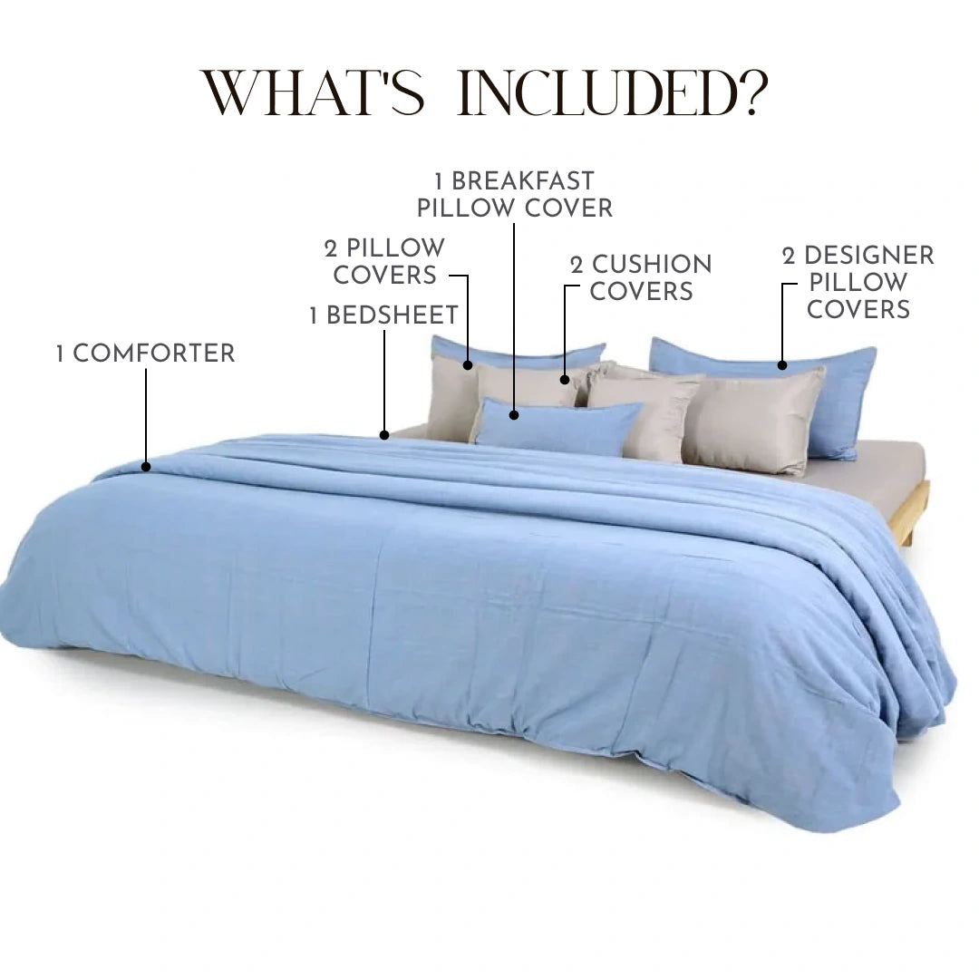 Zarf Linen Blend Bedding Set Of 9 - Tranquil