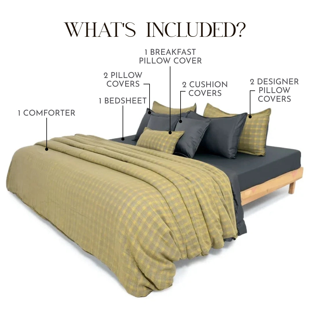 Zarf Linen Blend Bedding Set Of 9 For Single Size Bed - Vireo