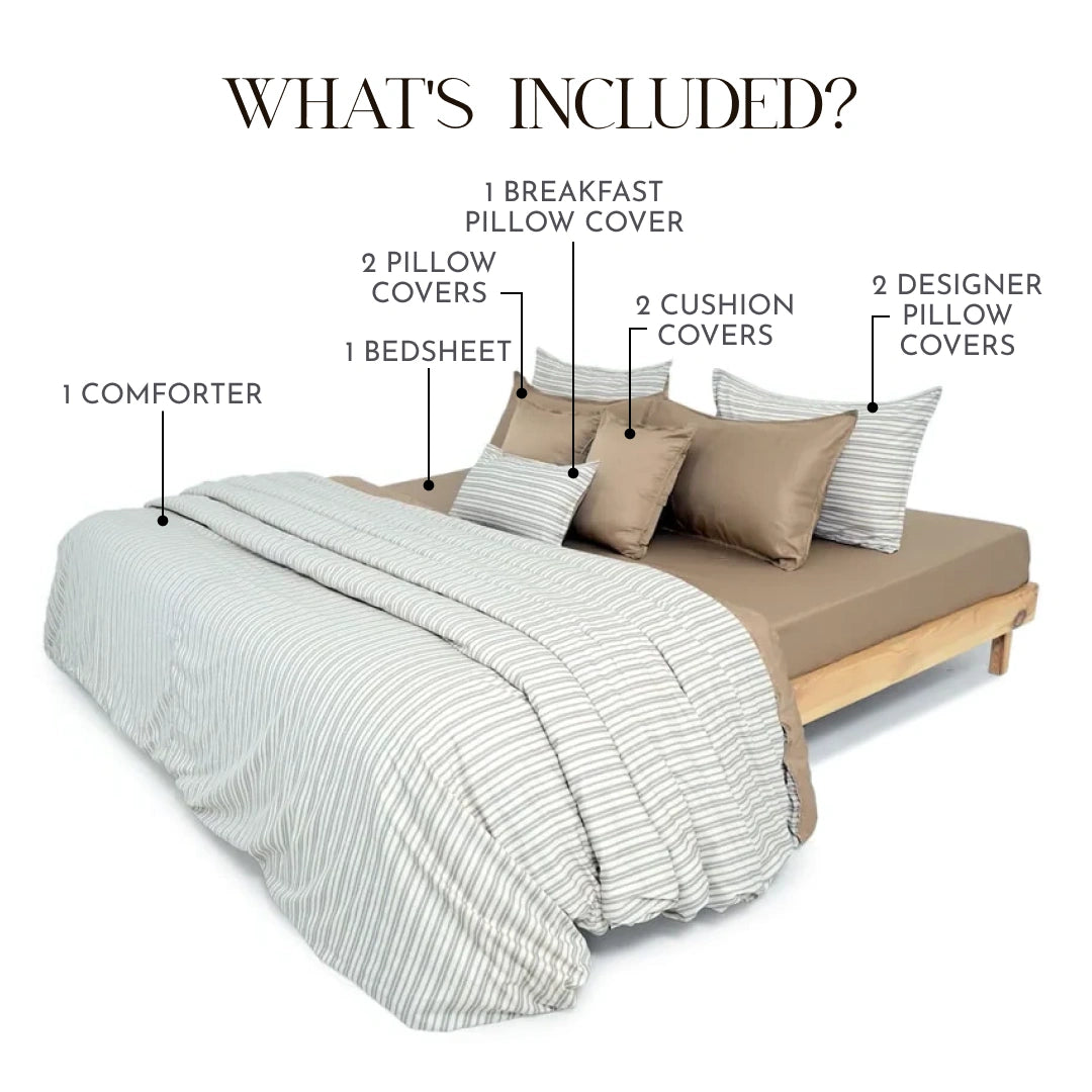 Zarf Linen Blend Bedding Set Of 9 For Single Size Bed - Vesper