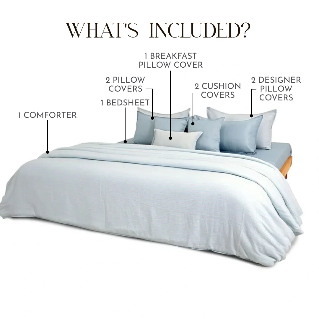 Zarf Linen Blend Bedding Set Of 9 For Single Size Bed - Mirelle