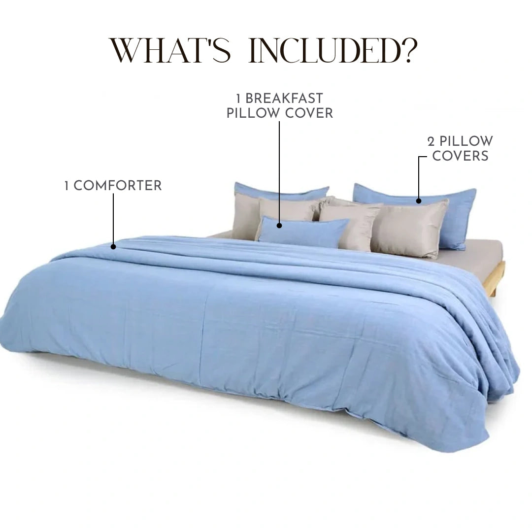 Linen Blend AC Comforter With 2 Pillow Cases and 1 Breakfast Pillow - Xavia