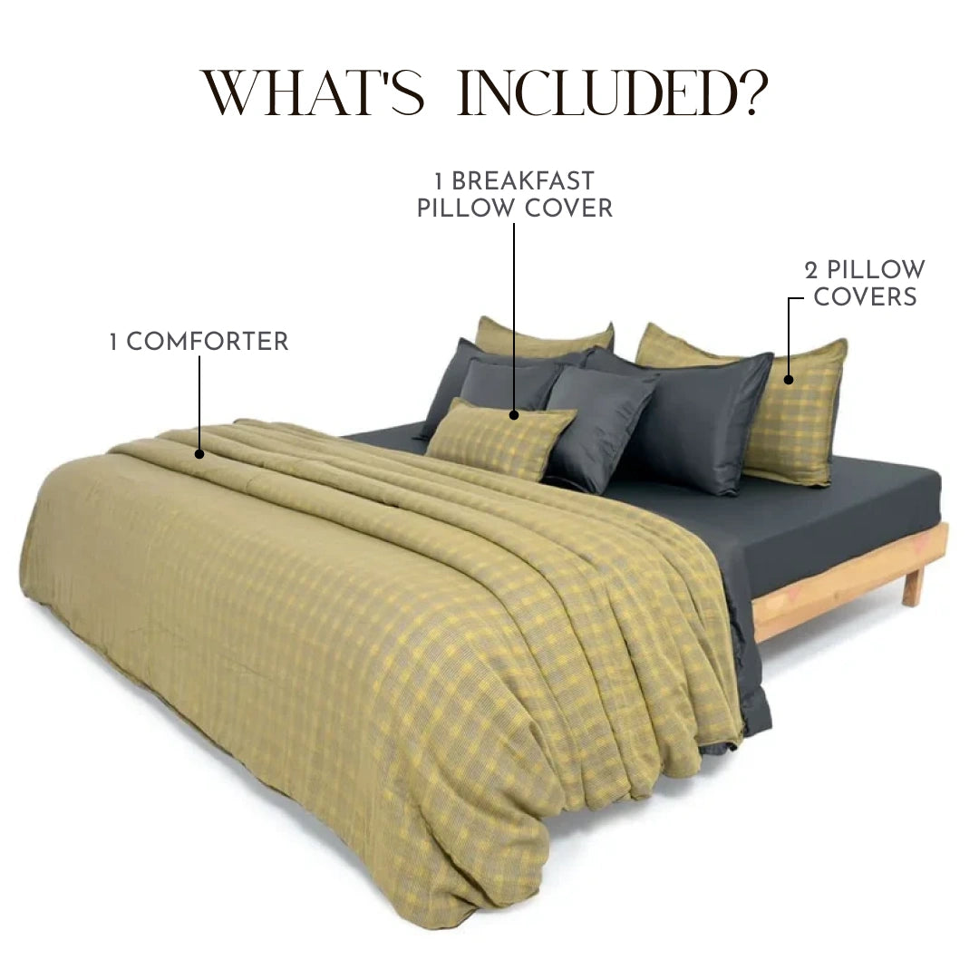 Linen Blend AC Comforter With 2 Pillow Cases and 1 Breakfast Pillow - Vireo