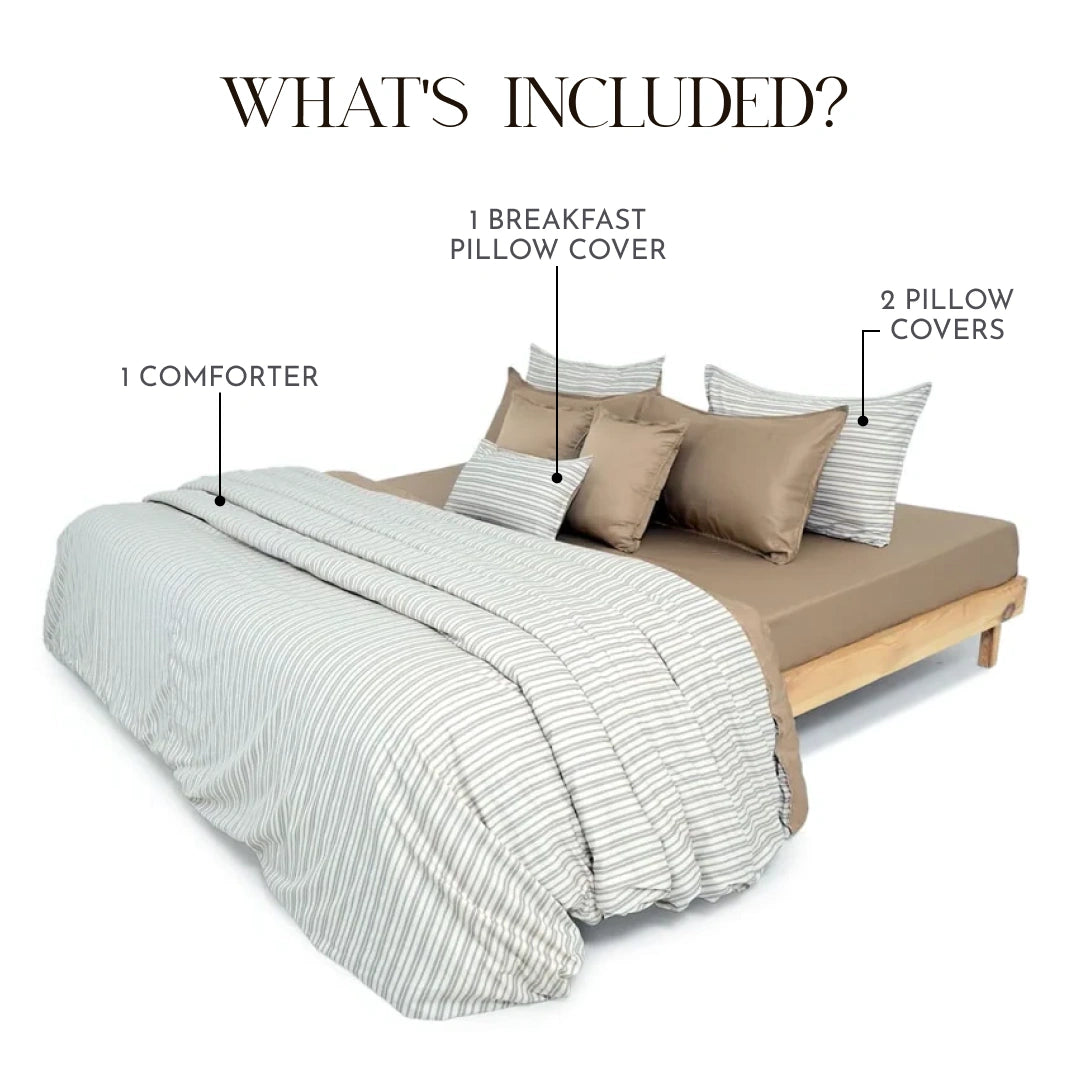Linen Blend AC Comforter With 2 Pillow Cases and 1 Breakfast Pillow - Vesper