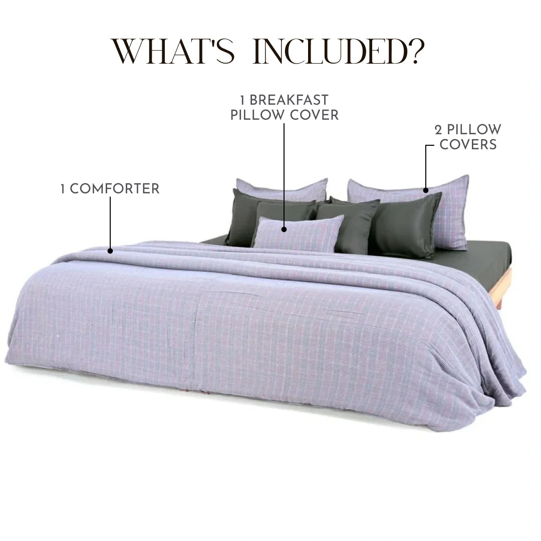 Linen Blend AC Comforter With 2 Pillow Cases and 1 Breakfast Pillow - Iskora