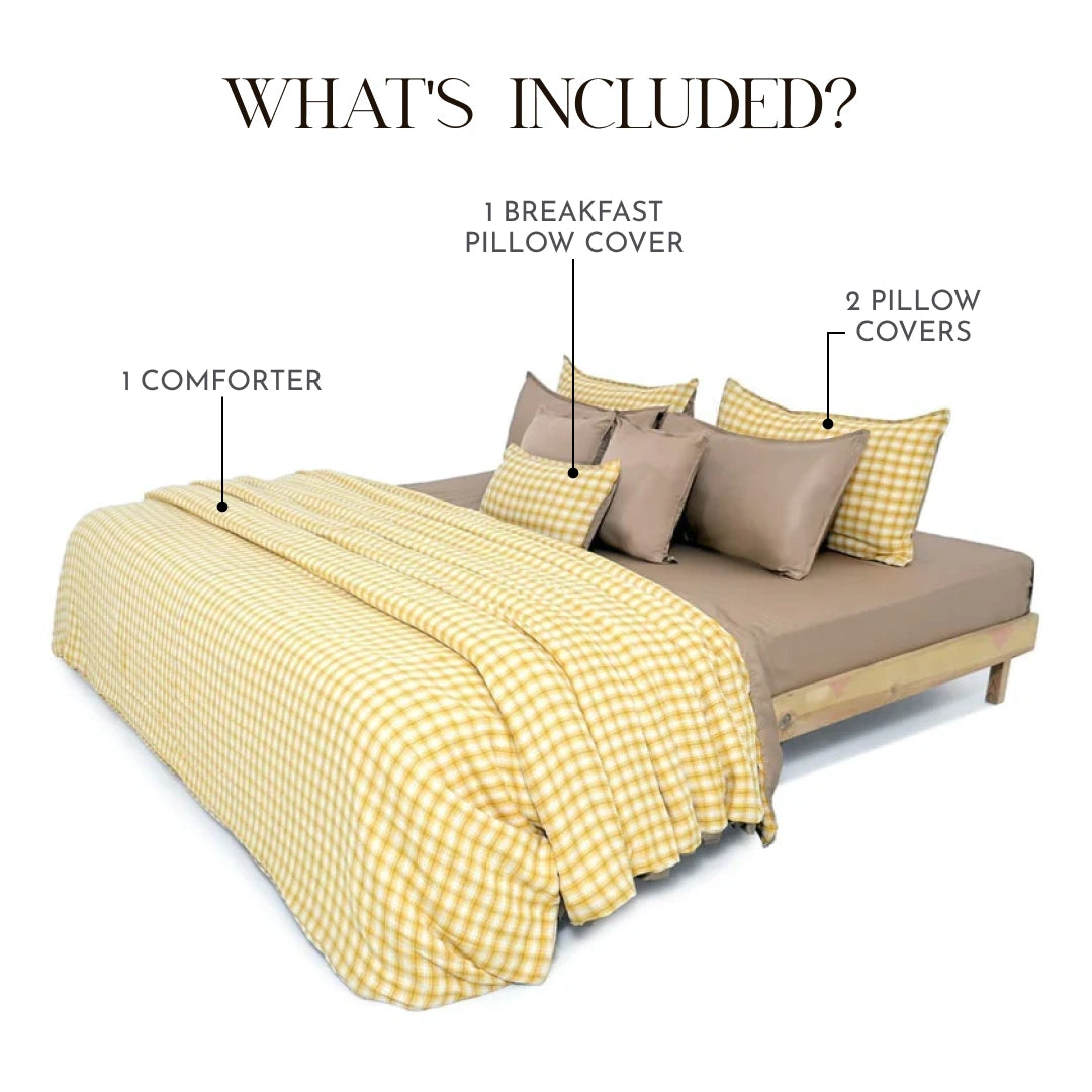 Linen Blend AC Comforter With 2 Pillow Cases and 1 Breakfast Pillow - Maple