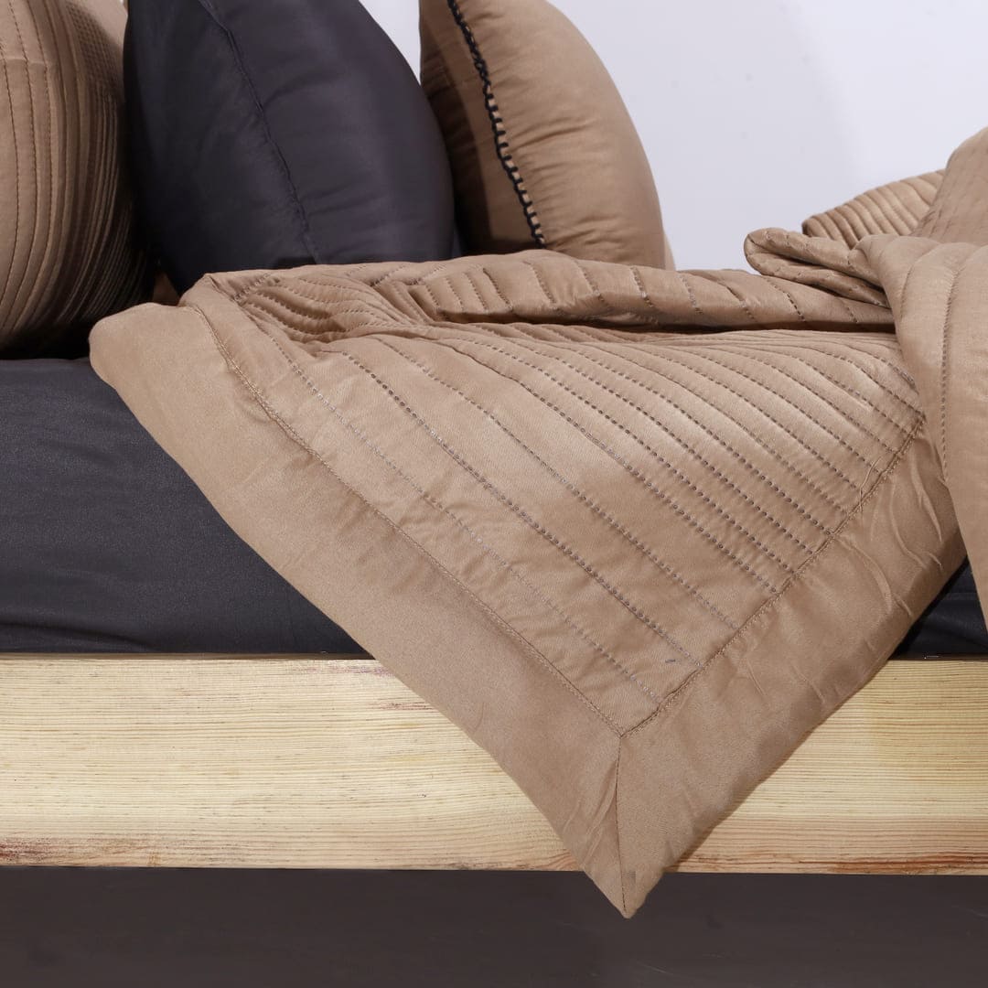 Zarf California King Size AC Comforters With 2 Pillow Cases & 2 Cushion Covers - Tan