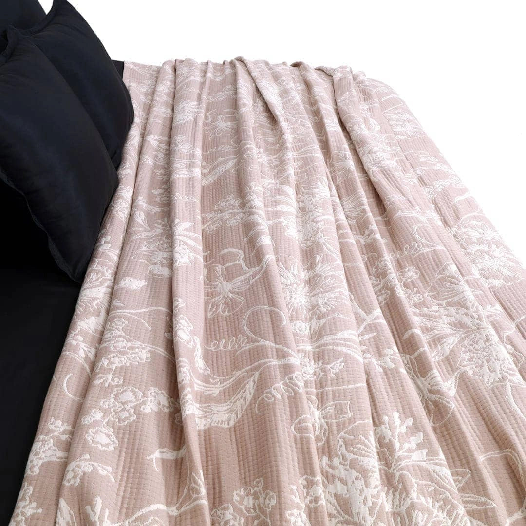 Zarf King Size Pure Cotton Cottage Blanket with 2 Pillowcases - Candyfloss