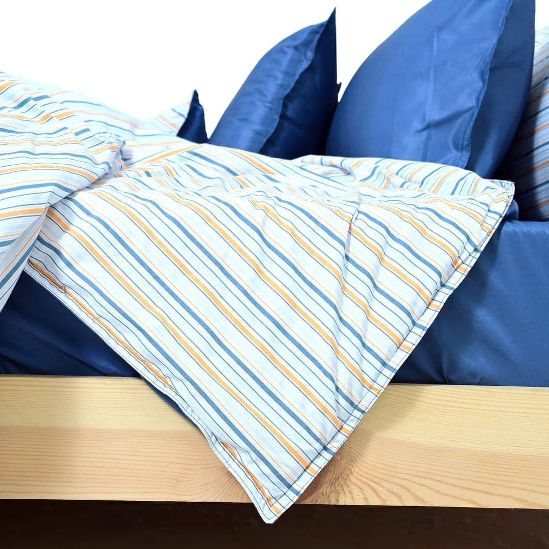 Zarf Linen Blend Bedding Set Of 9 For Single Size Bed - Mariner