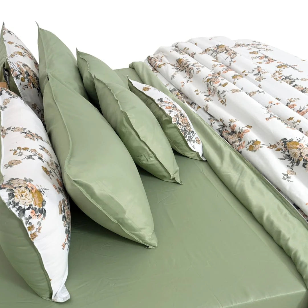 Linen Blend AC Comforter With 2 Pillow Cases and 1 Breakfast Pillow - Ember