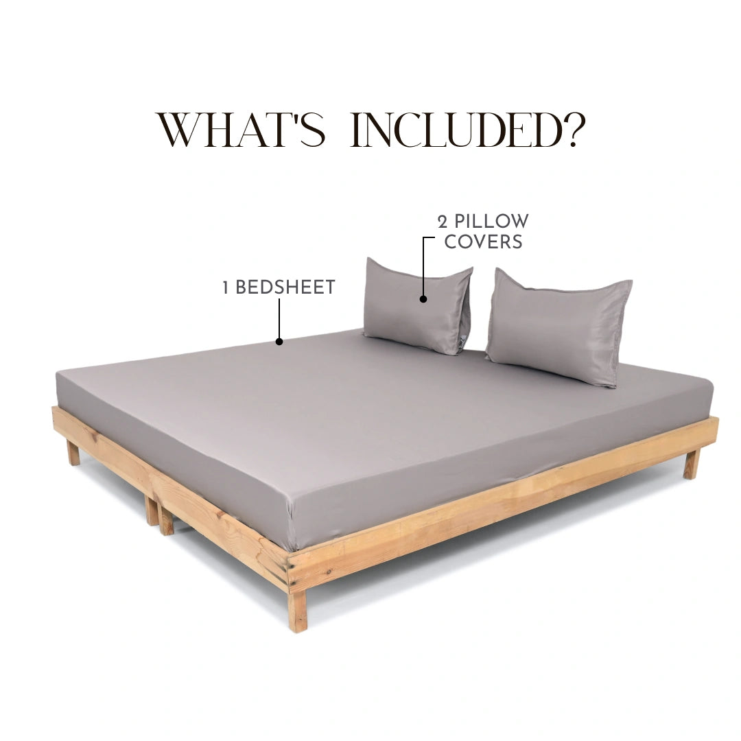 ZARF Italian Staple Weave Bedsheet With 2 Solid Pillowcases - Marbelle