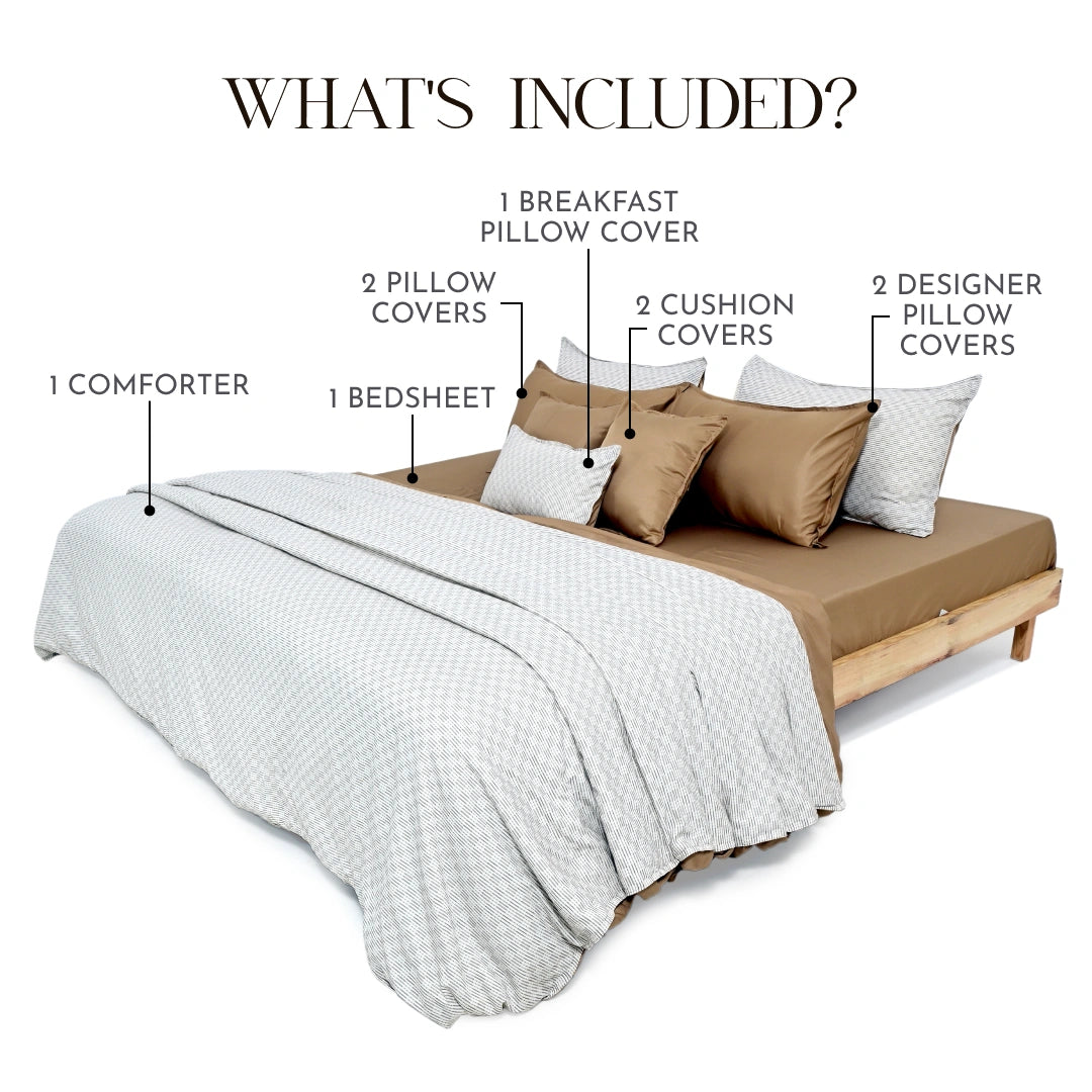 Zarf Linen Blend Bedding Set Of 9 For Single Size Bed - Arctic