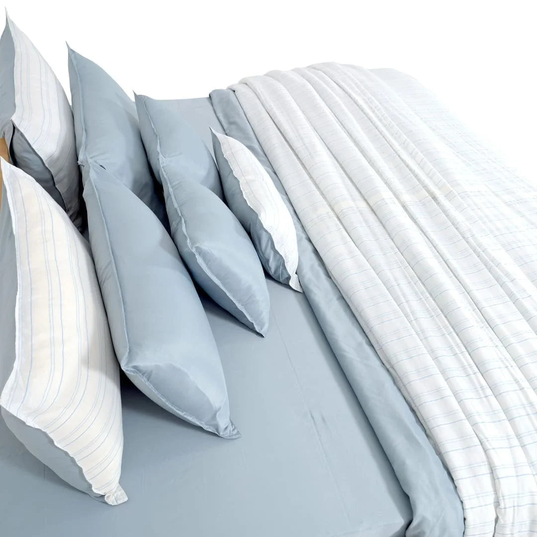 Linen Blend AC Comforter With 2 Pillow Cases and 1 Breakfast Pillow - Shore