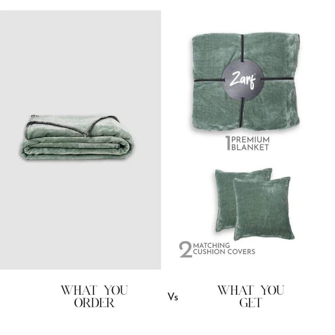 Zarf All-Season Premium AC Blanket With Two Cushion Covers - Eucalyptus