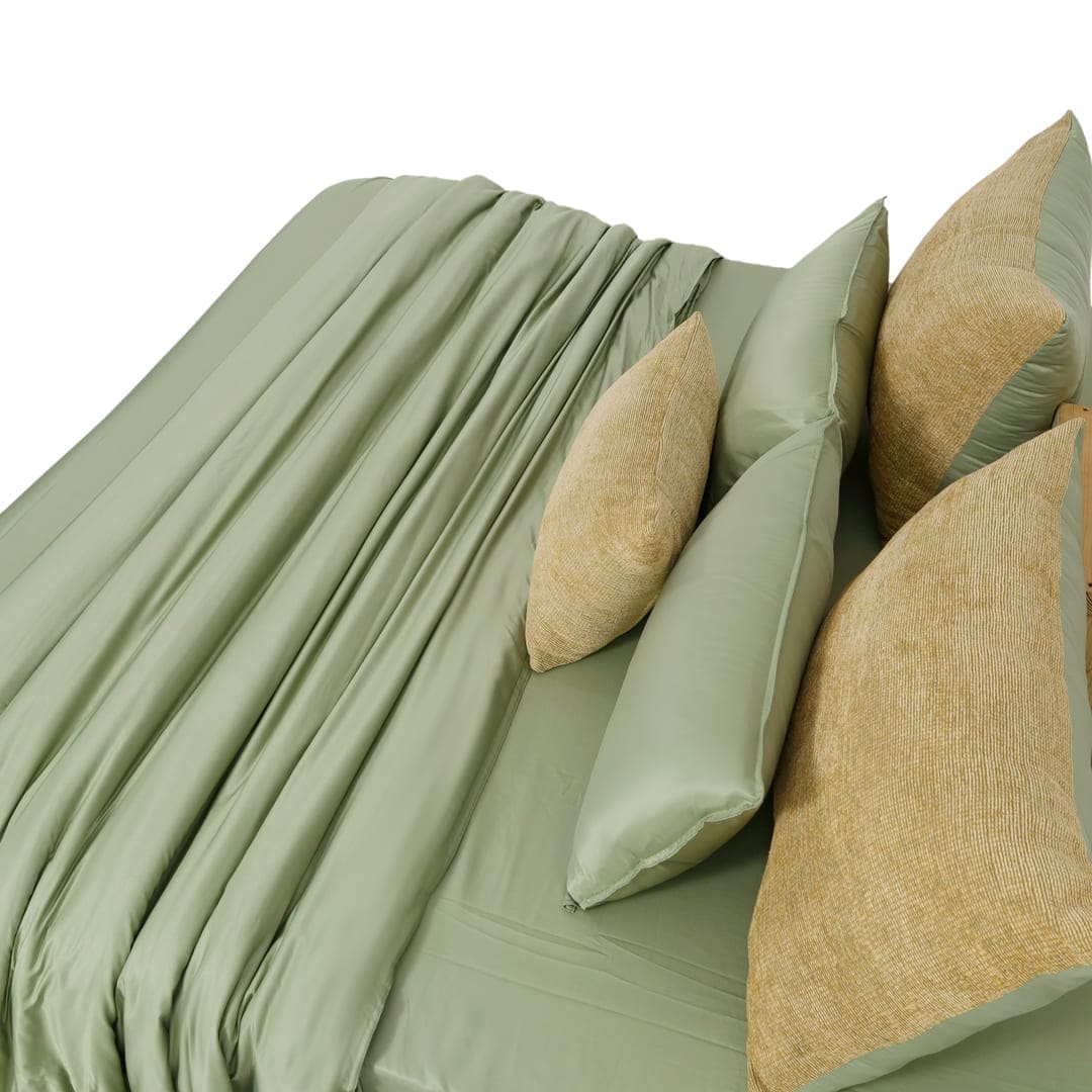 ZARF Italian Staple Weave Comforter With 2 Designer Pillow Cases 1 Breakfast Cushion Cover - Linden