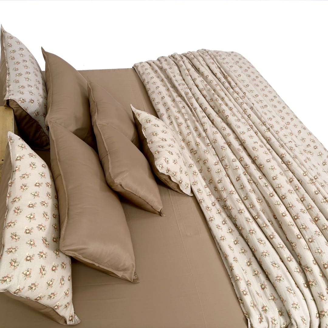 Linen Blend AC Comforter With 2 Pillow Cases and 1 Breakfast Pillow - Heritage