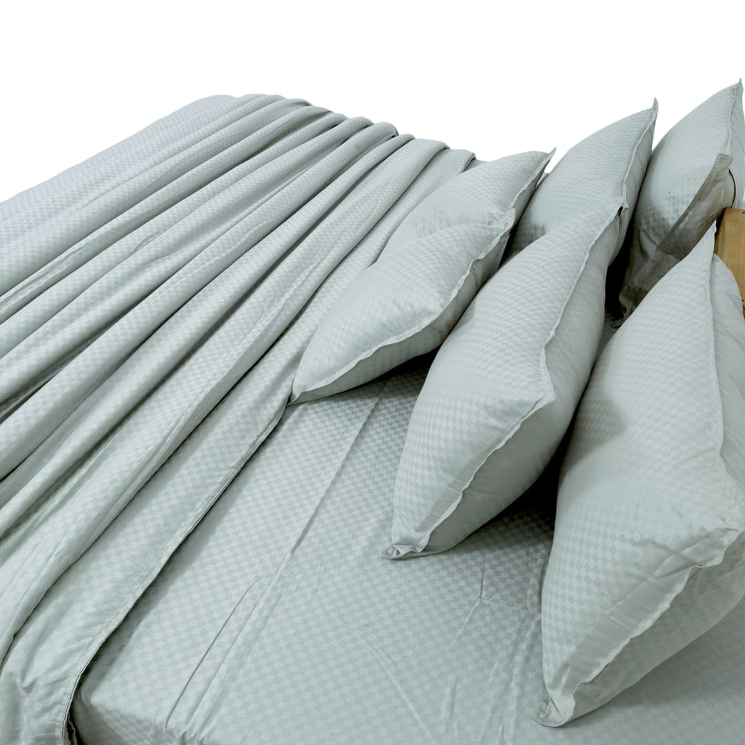 Zeries Egyptian Cotton Jacquard Bedsheets With 2 Pillow Cases & 2 Cushion Covers - Azure