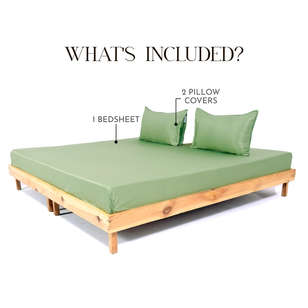 ZARF Italian Staple Weave Bedsheet With 2 Solid Pillowcases - Pine