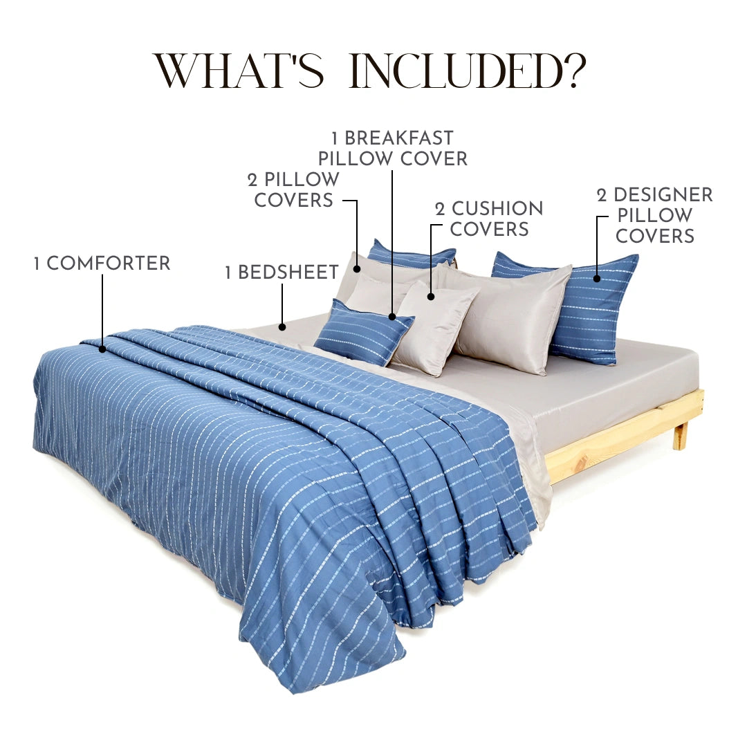 Zarf Linen Blend Bedding Set Of 9 For Single Size Bed - Zenvy