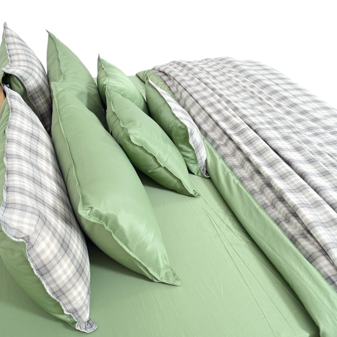 Linen Blend AC Comforter With 2 Pillow Cases and 1 Breakfast Pillow - Pistachio