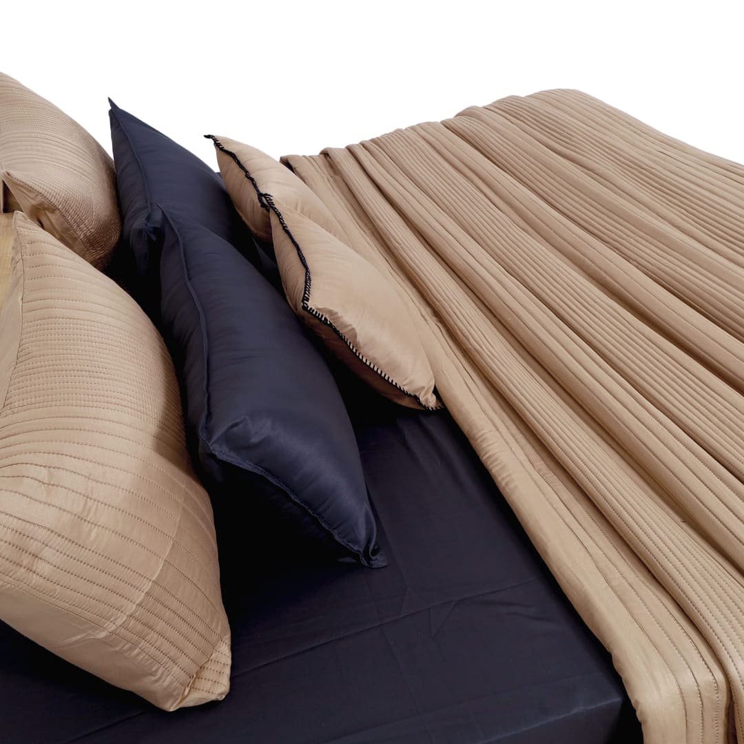 Zarf California King Size AC Comforters With 2 Pillow Cases & 2 Cushion Covers - Tan