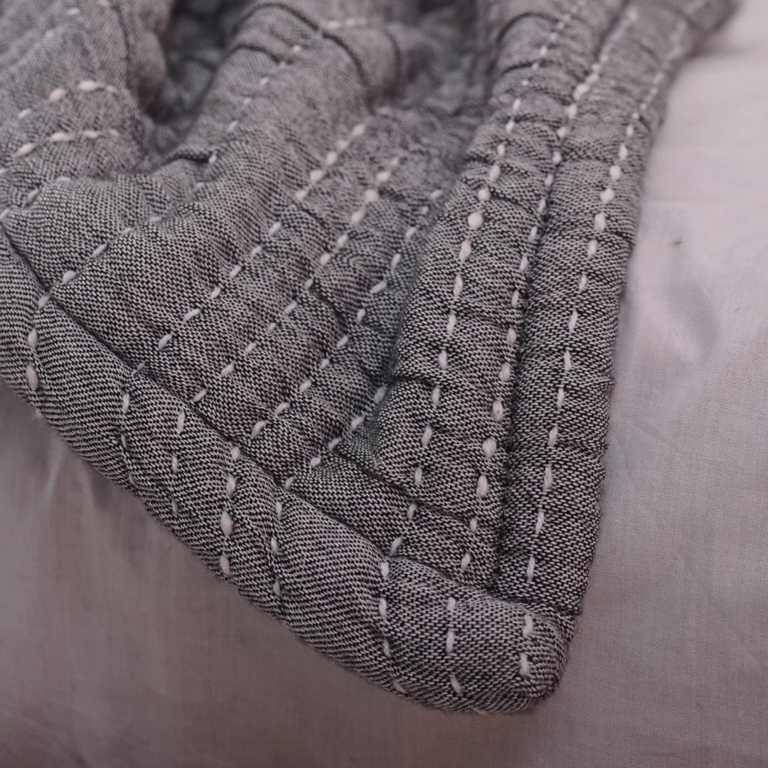 Zarf King Size Pure Cotton Cottage Blanket with 2 Pillowcases and 1 Cushion Cover - Greyling
