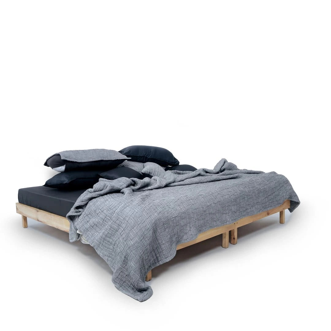 Zarf King Size Pure Cotton Cottage Blanket with 2 Pillowcases and 1 Cushion Cover - Greyling
