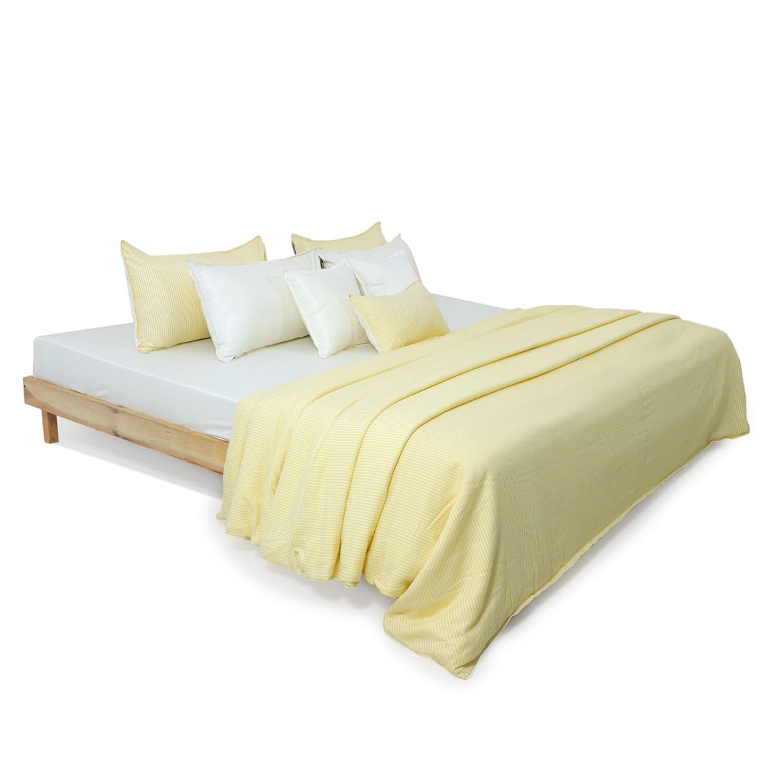 Linen Blend AC Comforter With 2 Pillow Cases and 1 Breakfast Pillow - Limone