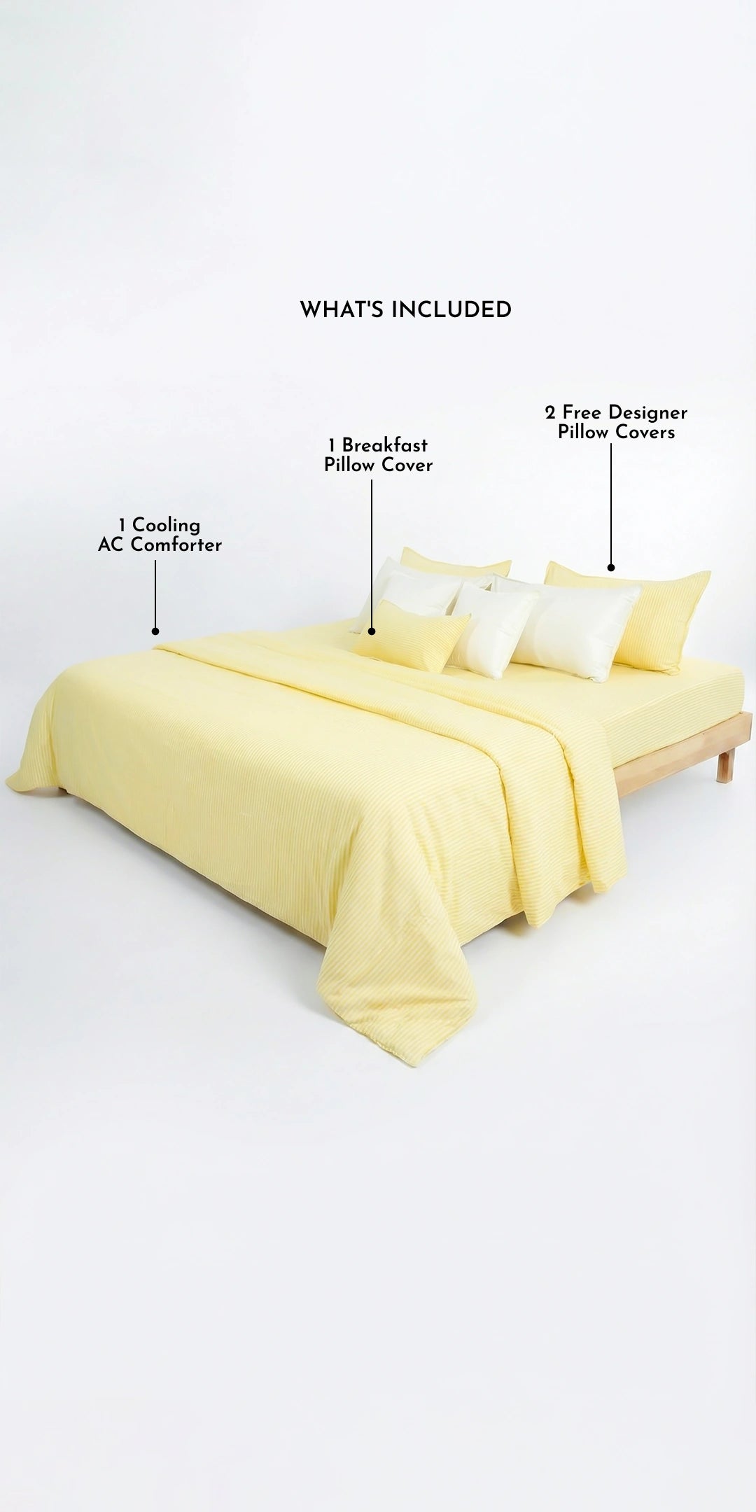 Linen Blend AC Comforter With 2 Pillow Cases and 1 Breakfast Pillow - Limone