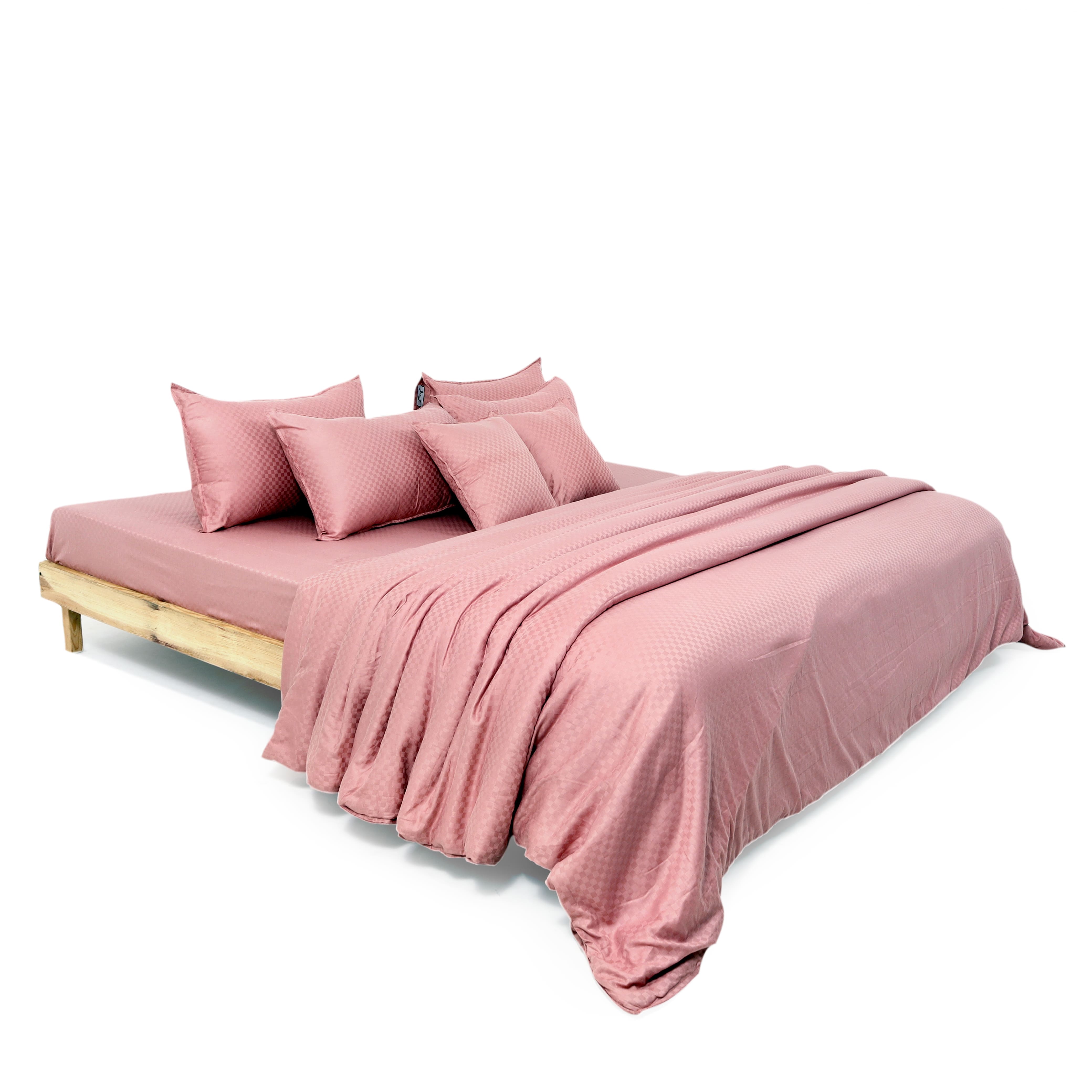 Zeries Egyptian Cotton Jacquard Bedsheets With 2 Pillow Cases & 2 Cushion Covers - Petal