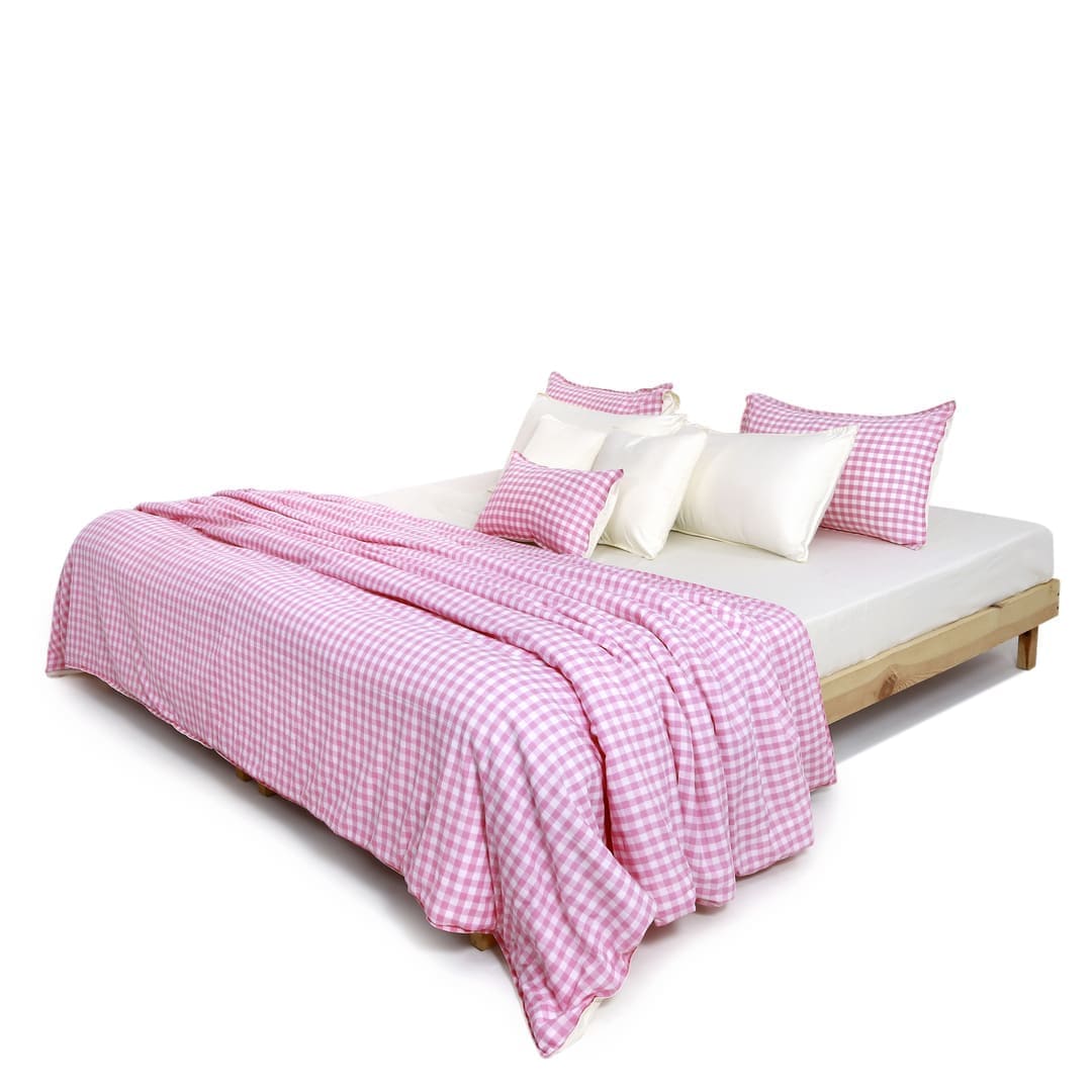 Linen Blend AC Comforter With 2 Pillow Cases and 1 Breakfast Pillow - Poppy