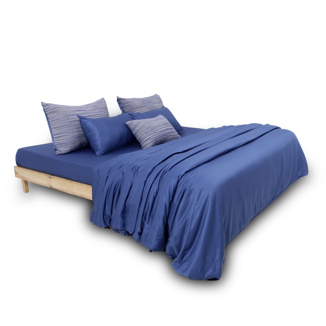 ZARF Italian Staple Weave Comforter With 2 Designer Pillow Cases 1 Breakfast Cushion Cover - Oceane