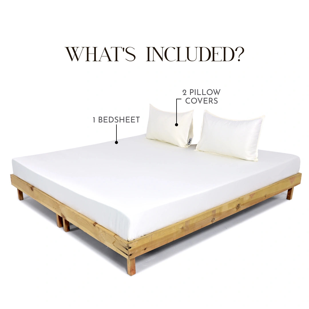 ZARF Italian Staple Weave Bedsheet With 2 Solid Pillowcases - Porcelain