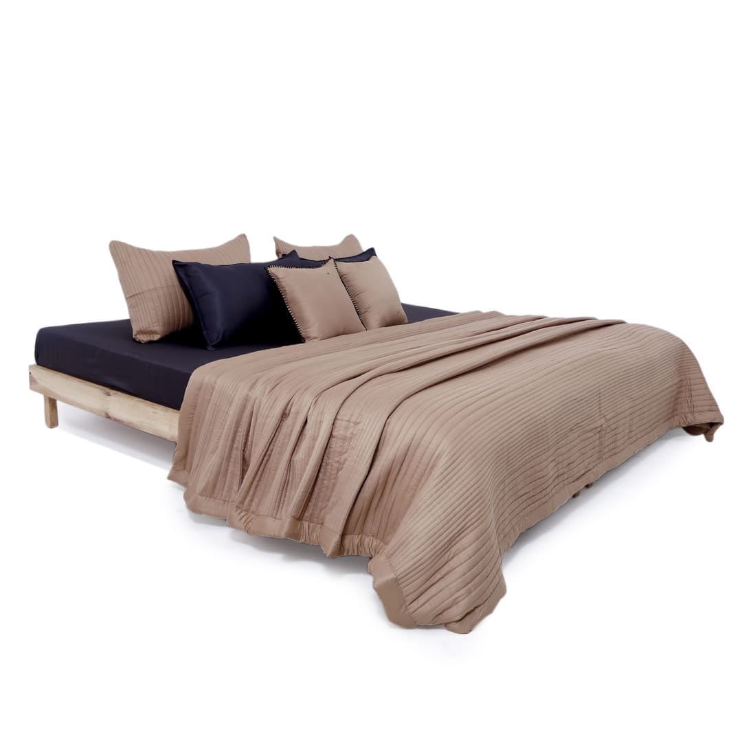 Zarf California King Size AC Comforters With 2 Pillow Cases & 2 Cushion Covers - Tan