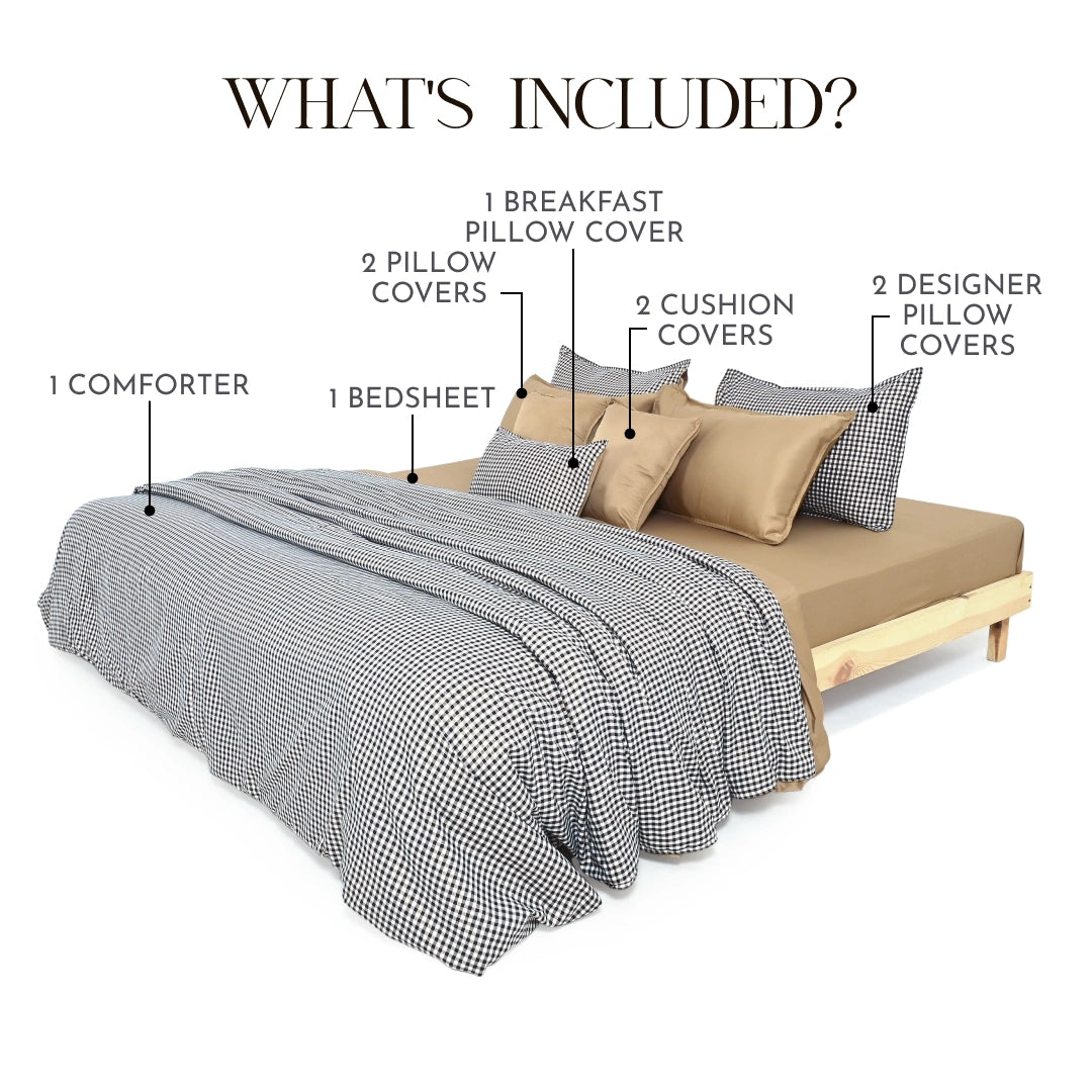 Zarf Linen Blend Bedding Set Of 9 For Single Size Bed - Carré