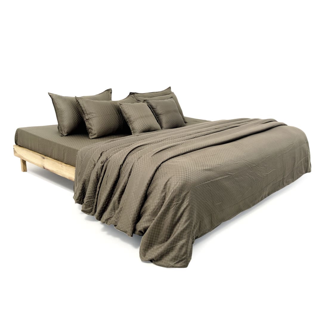 Zeries Egyptian Cotton Jacquard Bedsheets With 2 Pillow Cases & 2 Cushion Covers - Chestnut