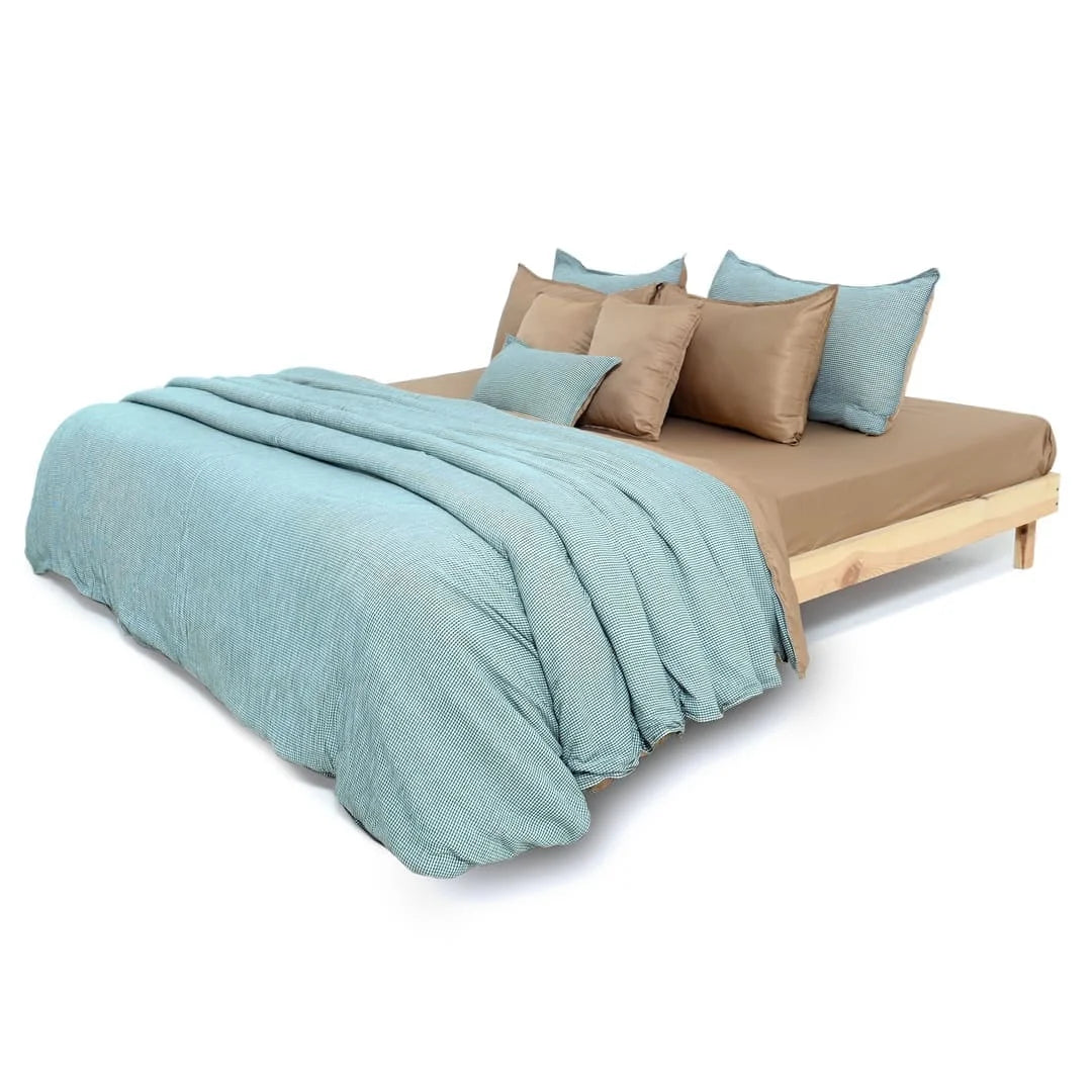 Zarf Linen Blend Bedding Set Of 9 For Single Size Bed - Brume